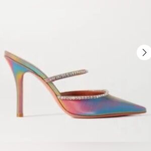 Amina Muaddi Gilda crystal-embellished iridescent leather mules
